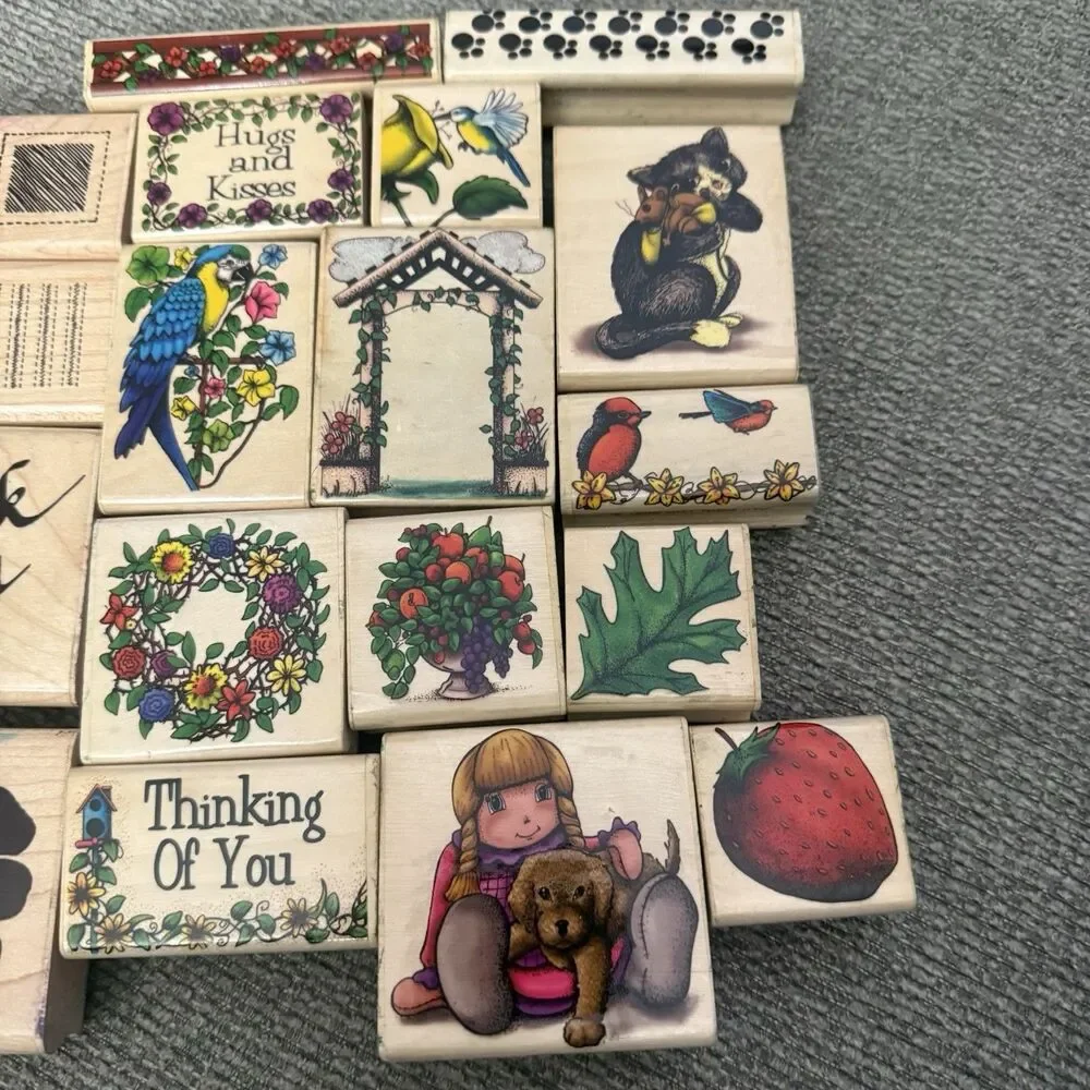 60+ Large Lot Vintage Rubber Wooden Stamps Seasons Words DOTS Sky Kids & More
